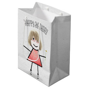 Bolsa de regalo mediana Birthday Stick Girl con Da