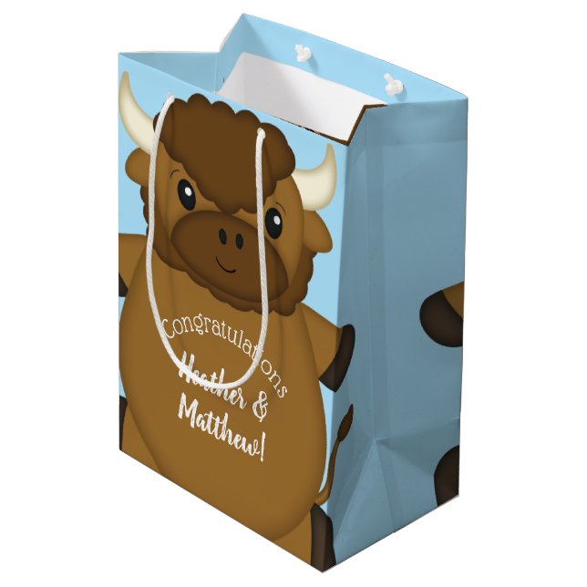 Bolsa De Regalo Mediana Bison Buffalo Baby Shower Blue (Angulo reverso)