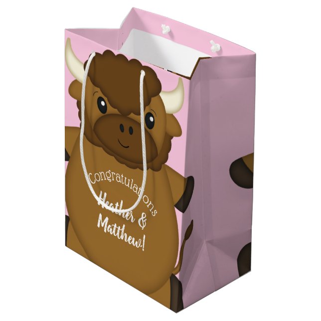 Bolsa De Regalo Mediana Bison Buffalo Baby Shower Pink (Angulo reverso)