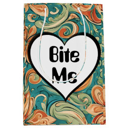 Bolsa De Regalo Mediana Bite Me Funny Heart Swirly Retro Design