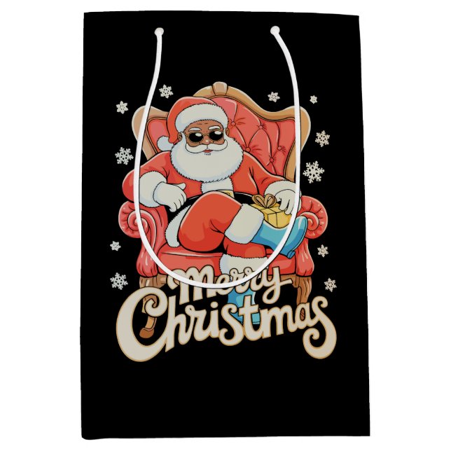 Bolsa De Regalo Mediana Black African American Santa Christmas Xmas (Anverso)