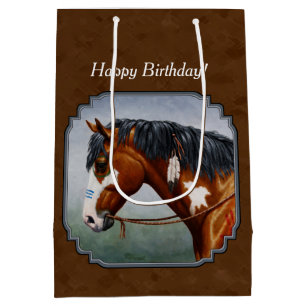 Bolsa De Regalo Mediana Black American Bay Pinto Horse Brown