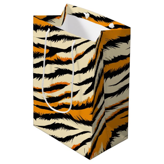 Bolsa De Regalo Mediana Black and Brown Tiger Stripes Pattern  (Angulo Anverso)