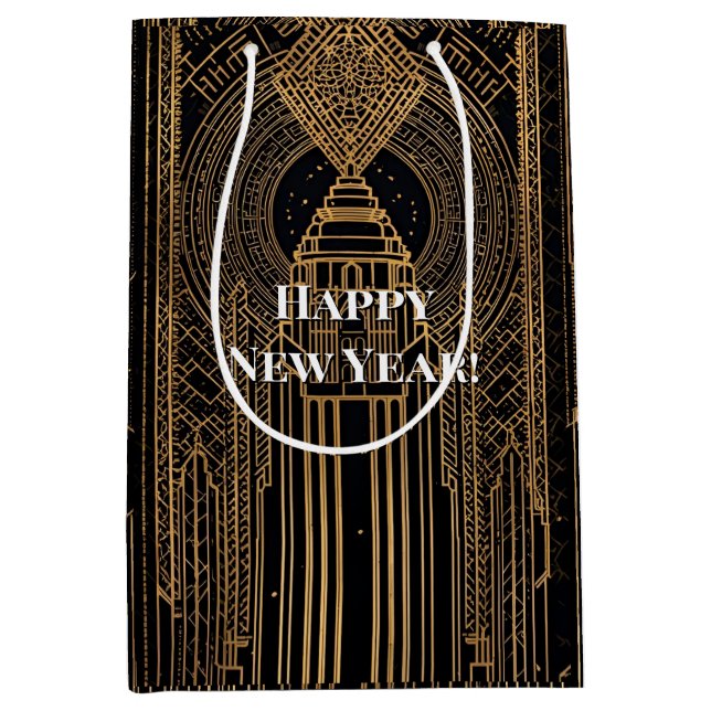 Bolsa De Regalo Mediana Black and Gold Art Deco (Anverso)