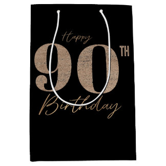 Bolsa De Regalo Mediana Black and Gold Glitter Numeral 90th Birthday