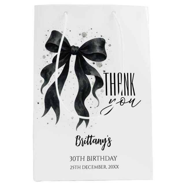 Bolsa De Regalo Mediana Black Bow Modern 30th Birthday  (Anverso)