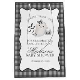 Bolsa De Regalo Mediana Black Gingham Little Boo Ghost Baby Shower Favors