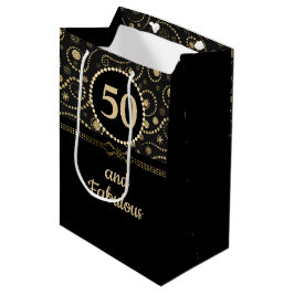 Bolsa De Regalo Mediana Black &Gold ANY AGE Birthday 7” l x 4.5” w x 10” h