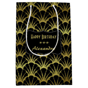 Bolsa De Regalo Mediana Black Gold Scallop Shells Classy Deco Scale