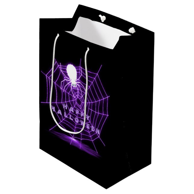 Bolsa De Regalo Mediana Black & Purple Halloween Spider Web (Angulo Anverso)