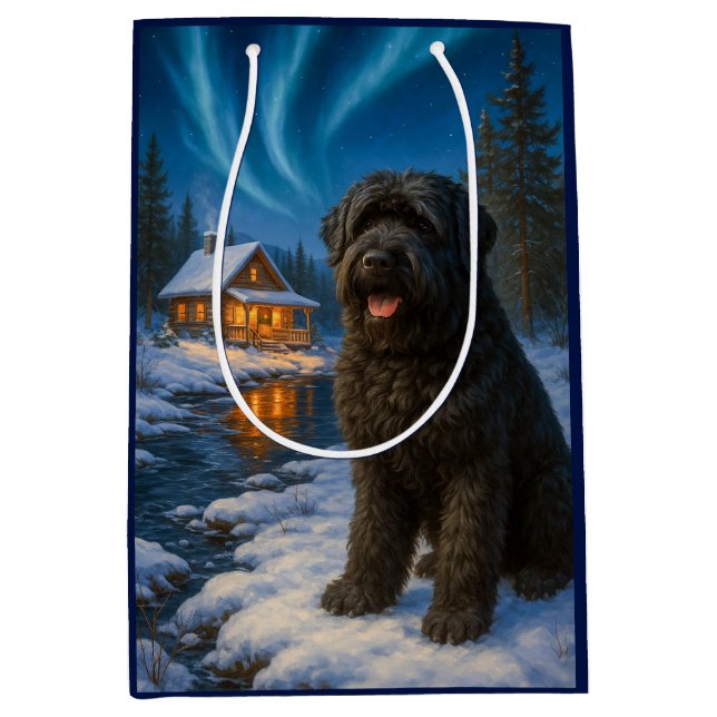 Bolsa De Regalo Mediana Black Russian Terrier Holiday Card (Anverso)