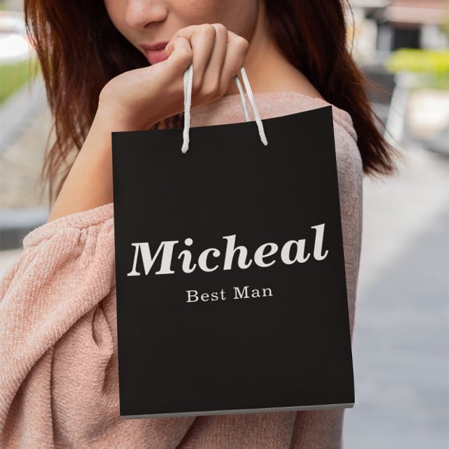 Bolsa De Regalo Mediana Black & White Elegant Modern Best Man Wedding (Subido por el creador)