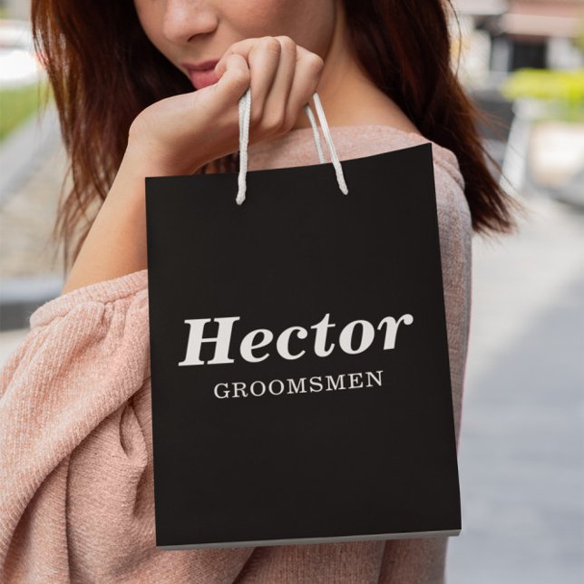 Bolsa De Regalo Mediana Black & White Elegant Modern Groomsmen Wedding (Subido por el creador)
