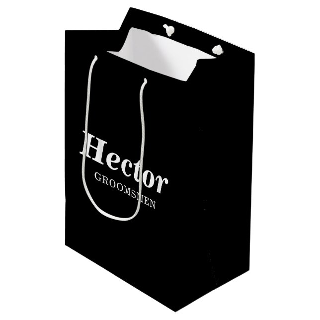 Bolsa De Regalo Mediana Black & White Elegant Modern Groomsmen Wedding (Angulo Anverso)