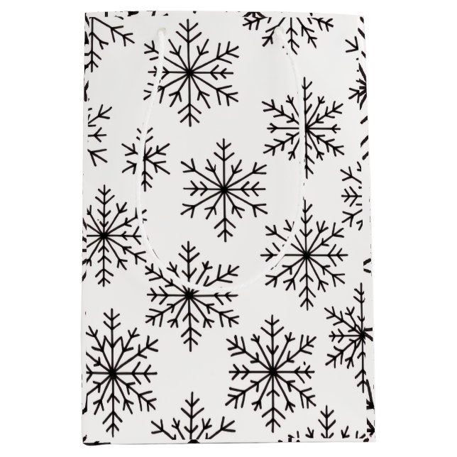 Bolsa De Regalo Mediana Black & White Snowflake Gift Bag – Elegant Minimal (Anverso)