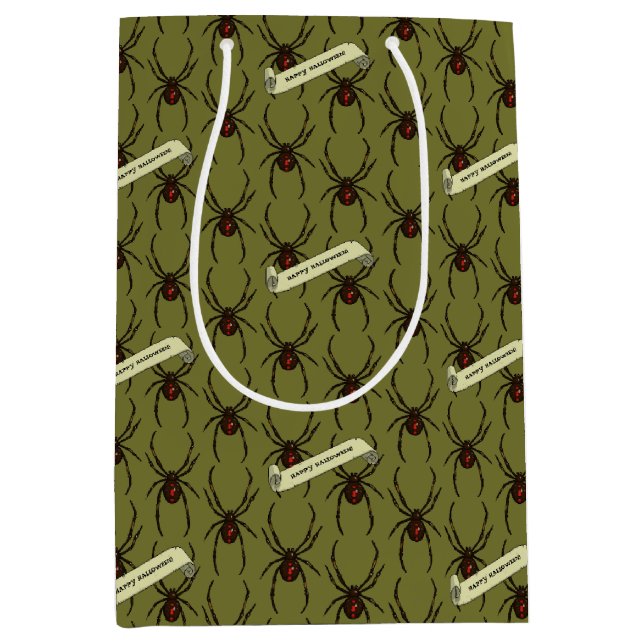 Bolsa De Regalo Mediana Black Widow Spider Halloween Pixel Art Pattern (Anverso)