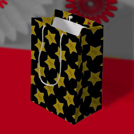 Bolsa De Regalo Mediana Black With Gold Hollywood Stars Happy Birday