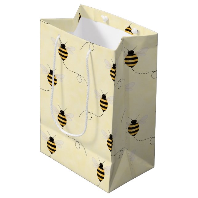Bolsa De Regalo Mediana Black Yellow Gold Bees Baby Shower (Angulo Anverso)