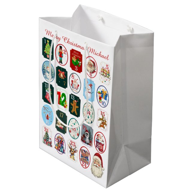 Bolsa De Regalo Mediana Blanco del calendario de anticipo festivo (Angulo reverso)