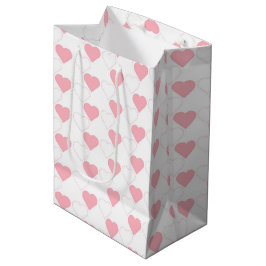 Bolsa De Regalo Mediana Blanco del patrón de corazón rosado