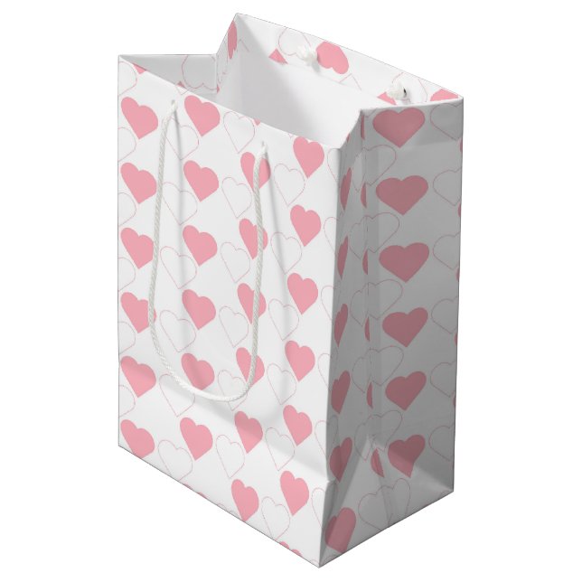 Bolsa De Regalo Mediana Blanco del patrón de corazón rosado (Angulo Anverso)
