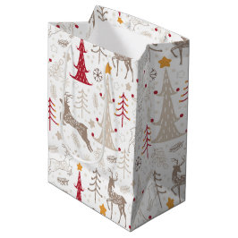 Bolsa De Regalo Mediana Blanco invernal, árbol de Navidad y ciervo