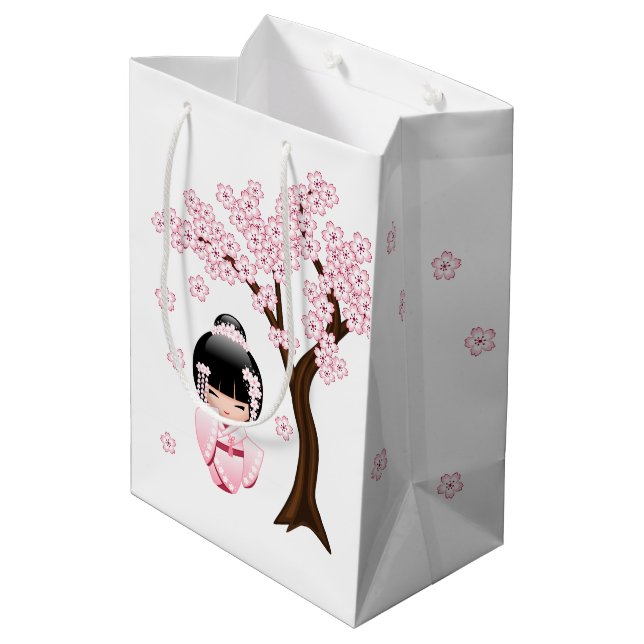 Bolsa De Regalo Mediana Blanco Kimono Kokeshi Muñeca Cute Geisha Chica Azu (Angulo reverso)