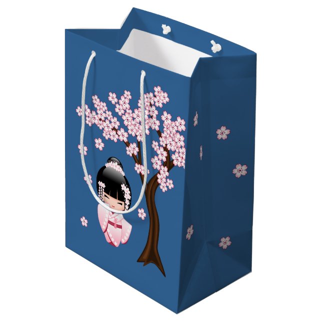 Bolsa De Regalo Mediana Blanco Kimono Kokeshi Muñeca Cute Geisha Chica Azu (Angulo reverso)