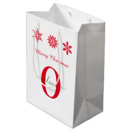 Bolsa De Regalo Mediana Blanco Rojo Verde Monograma Letra Navidad Feliz
