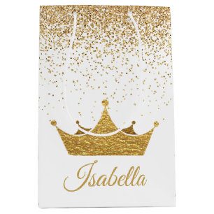 Bolsa De Regalo Mediana Blanco y bolso del regalo de la corona del oro