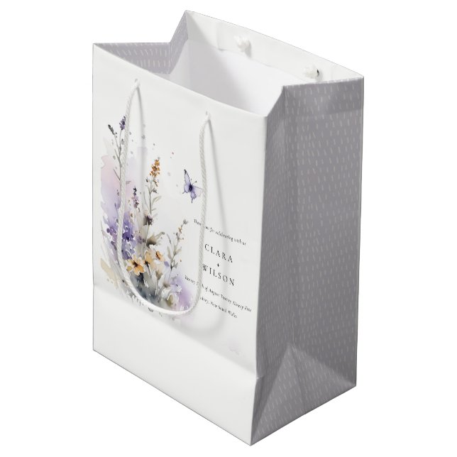 Bolsa De Regalo Mediana Blanda Lilac Flor silvestre mariposa Boda Jardín (Angulo Anverso)
