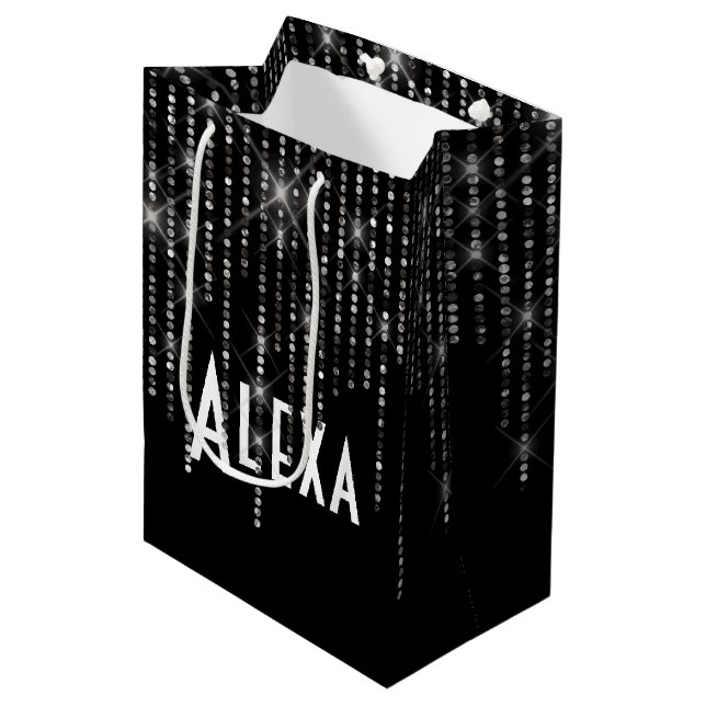 Bolsa De Regalo Mediana Bling Diamante de imitación con nombre (Angulo Anverso)