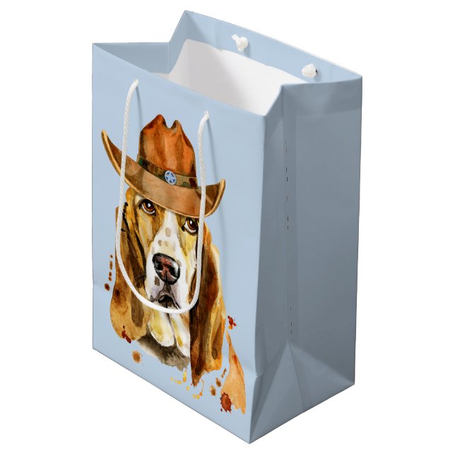 Bolsa De Regalo Mediana Bloodhound con el Gorra Sheriff Cowboy (Angulo Anverso)
