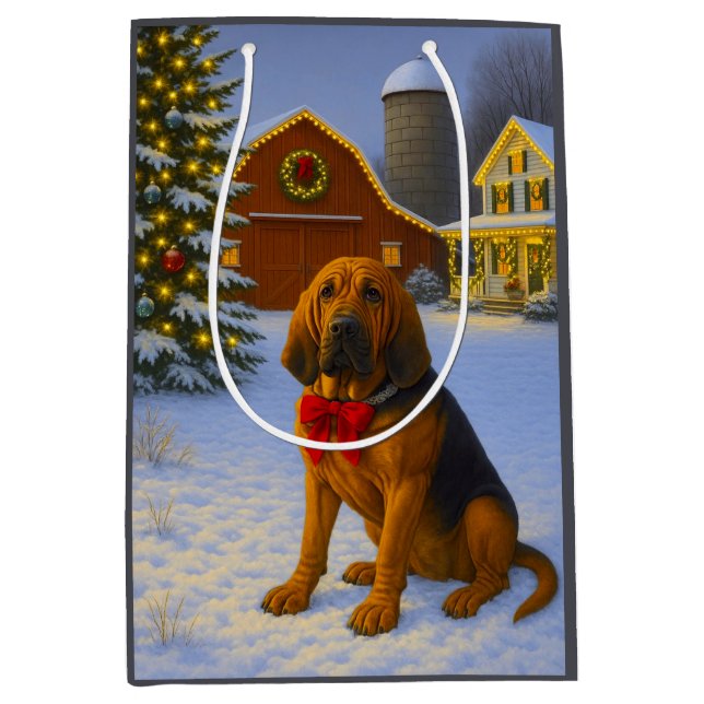 Bolsa De Regalo Mediana Bloodhound Holiday Card (Anverso)