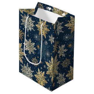 Bolsa De Regalo Mediana Blue and Gold Snowflake Christmas