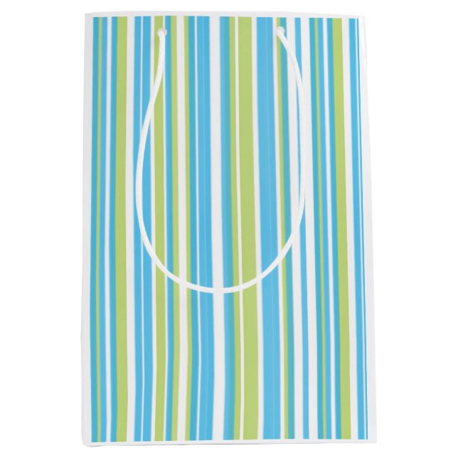 Bolsa De Regalo Mediana Blue and Lime Green Striped (Anverso)
