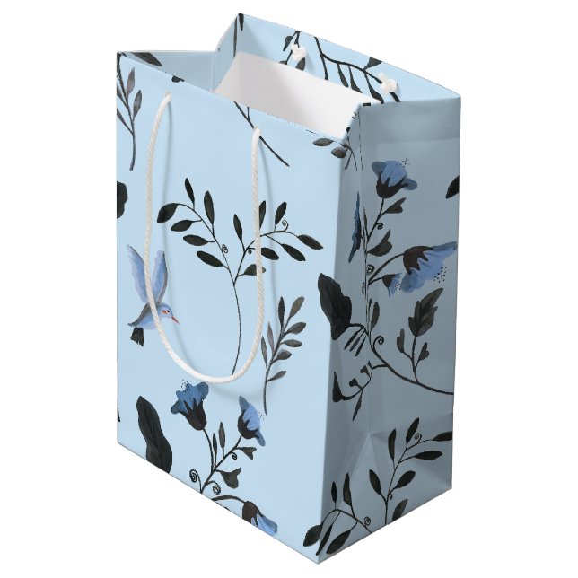 Bolsa De Regalo Mediana Blue Bluebells y Bluebirds Floral Pattern o (Angulo reverso)