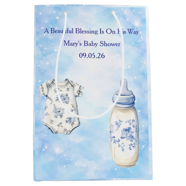 Bolsa De Regalo Mediana Blue Chinoiserie Baby Shower Gift Bags (Anverso)