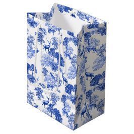 Bolsa De Regalo Mediana Blue Classical French Country Toile Deer Forest