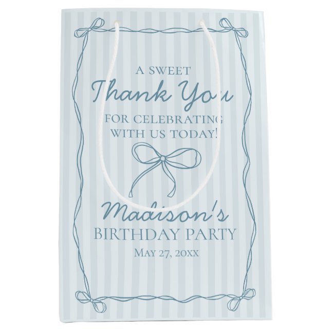 Bolsa De Regalo Mediana Blue Coquette Bow Pastel Favor de cumpleaños a ray (Anverso)