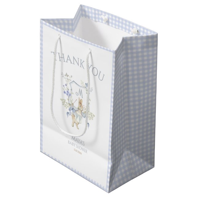 Bolsa De Regalo Mediana Blue Gingham Peter the Rabbit Baby Shower MUTED BL (Angulo Anverso)