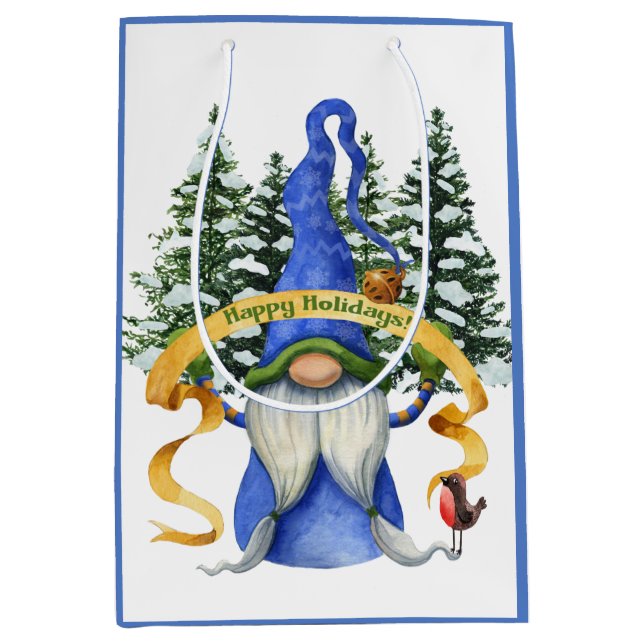 Bolsa De Regalo Mediana Blue Gnome Holiday Wiers (Anverso)