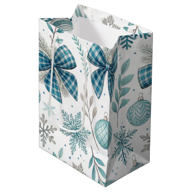 BOLSA DE REGALO MEDIANA BLUE & GRAY CHRISTMAS BALLS & BOWS (Angulo Anverso)