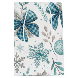 BOLSA DE REGALO MEDIANA BLUE & GRAY CHRISTMAS BALLS & BOWS