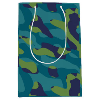 Bolsa De Regalo Mediana Blue Green and Teal Camo Abstract