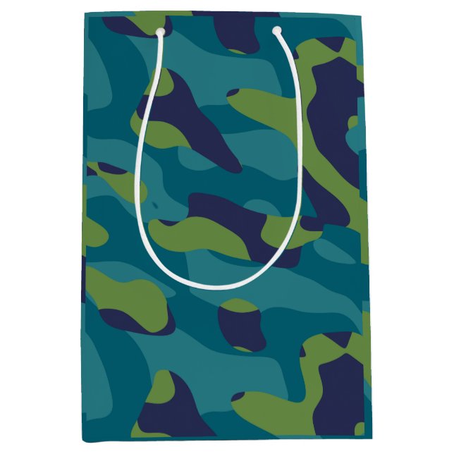 Bolsa De Regalo Mediana Blue Green and Teal Camo Abstract (Anverso)