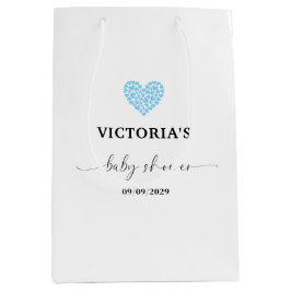 Bolsa De Regalo Mediana Blue Heart Baby Shower Party Heart