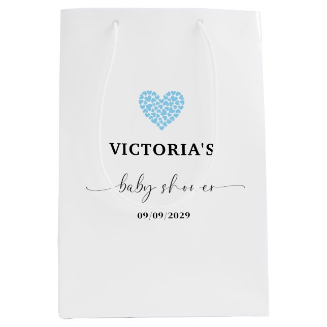 Bolsa De Regalo Mediana Blue Heart Baby Shower Party Heart (Anverso)
