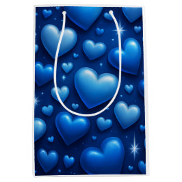 Bolsa De Regalo Mediana Blue Hearts with Stars Pattern
