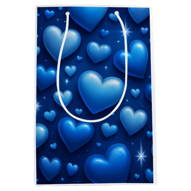 Bolsa De Regalo Mediana Blue Hearts with Stars Pattern (Anverso)